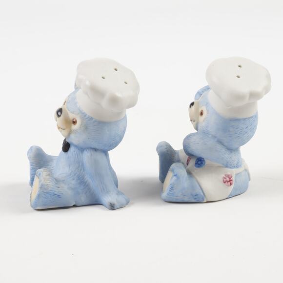 Chef Blue Bear Ceramic Salt & Pepper Shaker Set & Stoppers Made In Korea - Picture 4 of 6